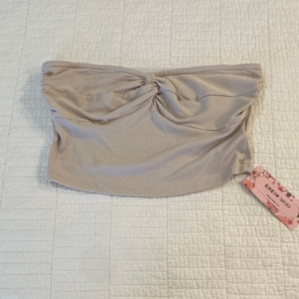 Nude Tube top Crop Twist Front Strapless Top Large NWT babydoll